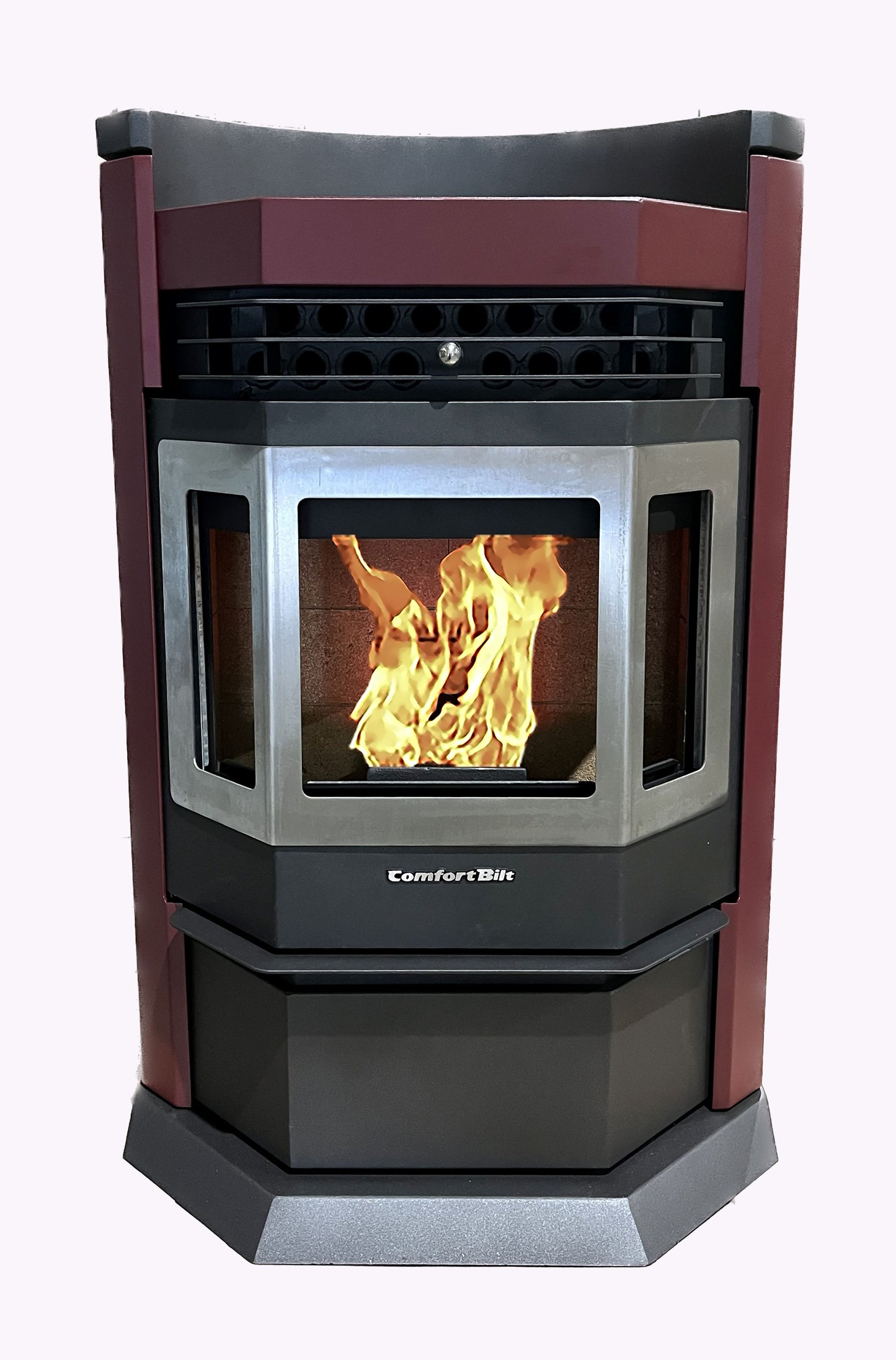 ComfortBilt HP22N pellet stove in Burgundy Stainless Trim — vin w fire