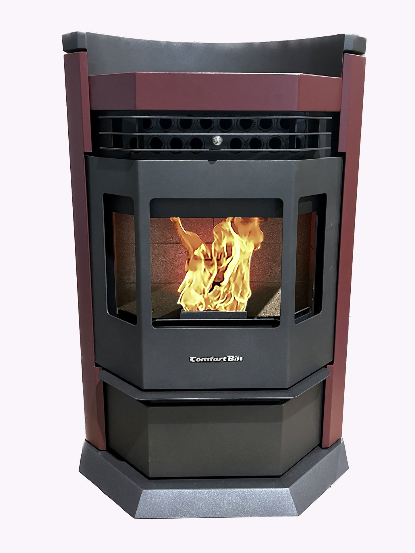 ComfortBilt HP22N pellet stove in Burgundy — w fire
