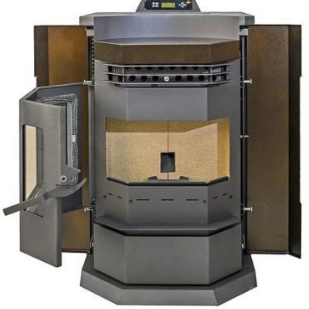 ComfortBilt HP22N pellet stove in Golden Brown — front open