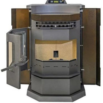 ComfortBilt HP22N pellet stove in Golden Brown — front open