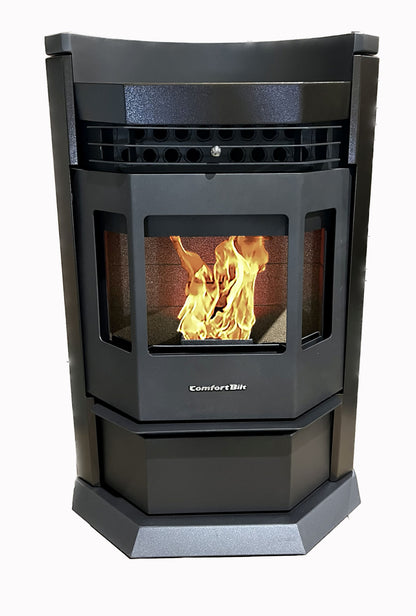 ComfortBilt HP22N pellet stove in Golden Brown — front w fire