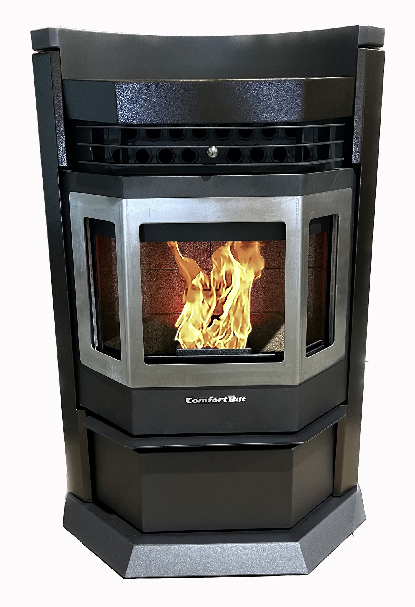 ComfortBilt HP22N pellet stove in Golden Brown Stainless Trim — vin w fire