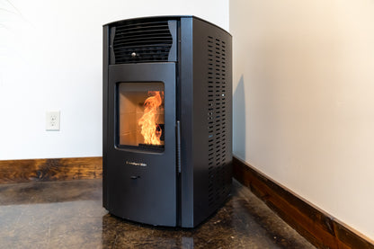 ComfortBilt HP50S pellet stove in Black — lifestyle corner