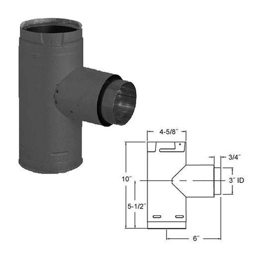 DuraVent 3" PelletVent Pro Increaser Adapter Tee — Black
