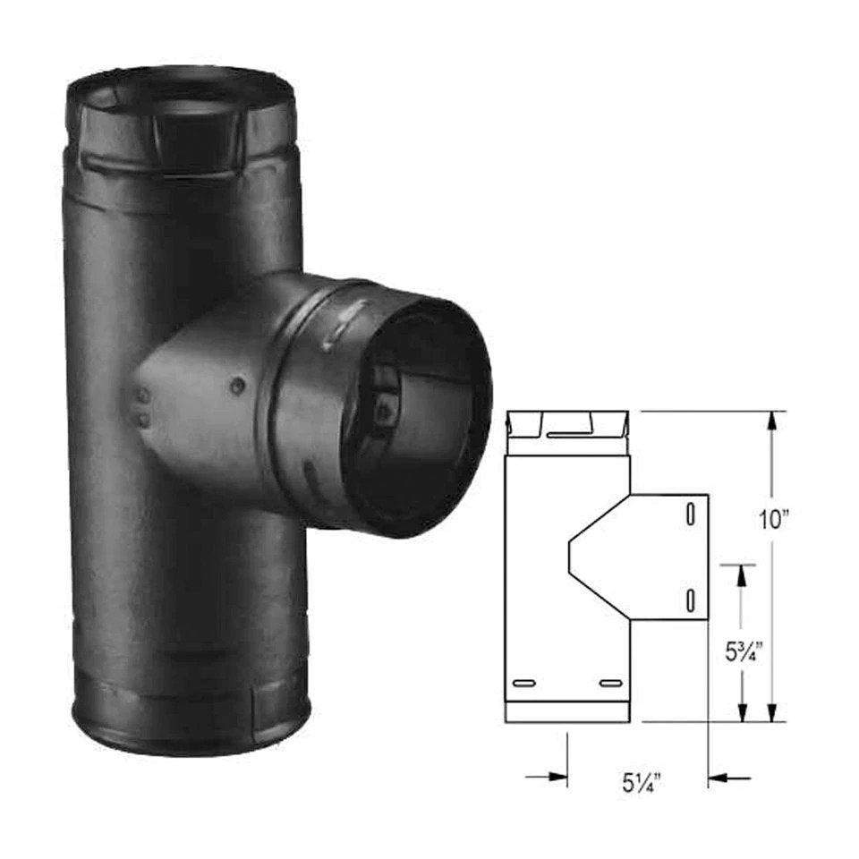 DuraVent 3" PelletVent Pro Single Tee with Clean-Out Tee Cap, Black