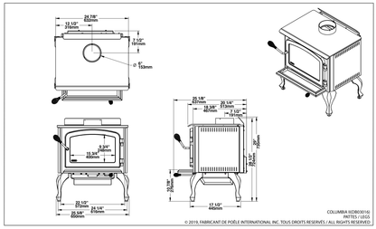 Drolet Columbia II dimensions — official dimension drawing (inches)