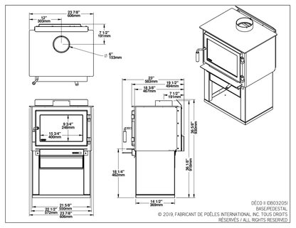 Drolet Deco II dimensions — official dimension drawing (inches)