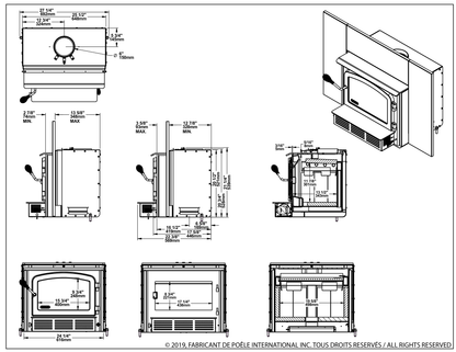Drolet Escape 1500-I dimensions — official dimension drawing (inches)