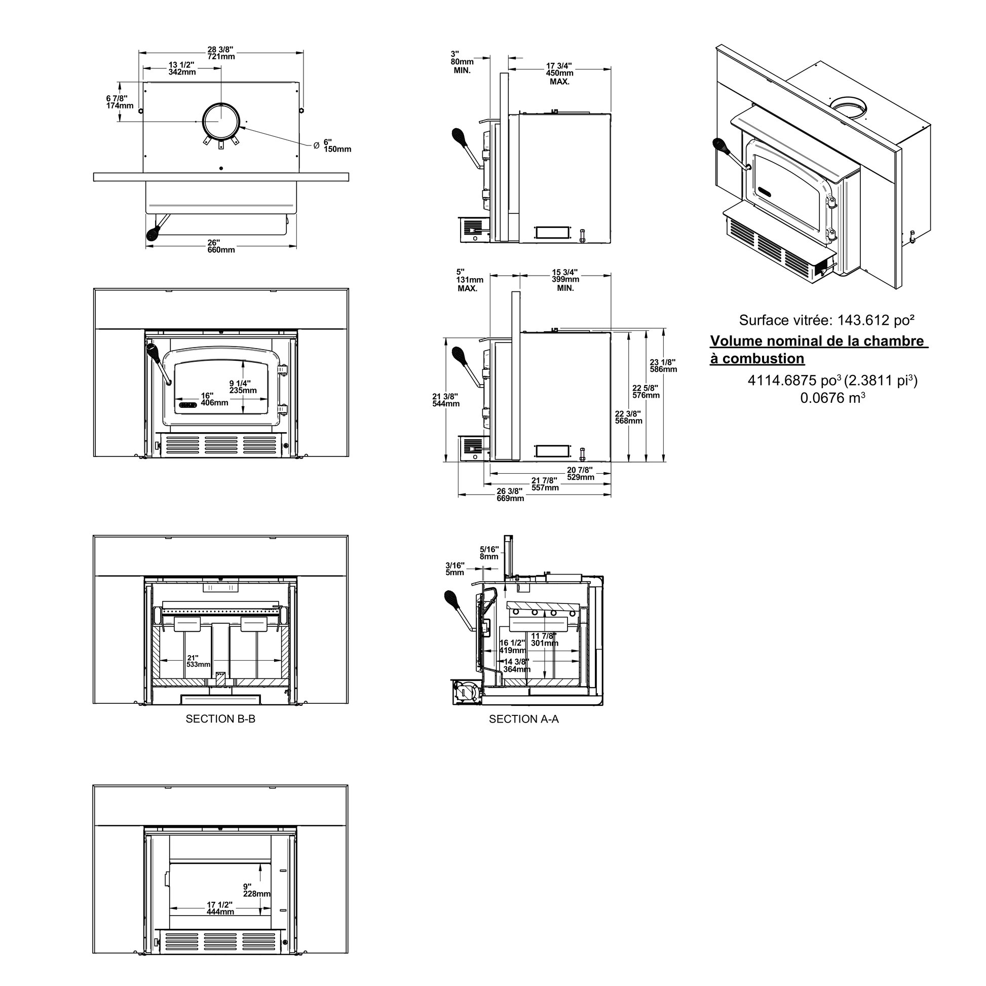 Drolet Escape 1800-I dimensions — official dimension drawing (inches)