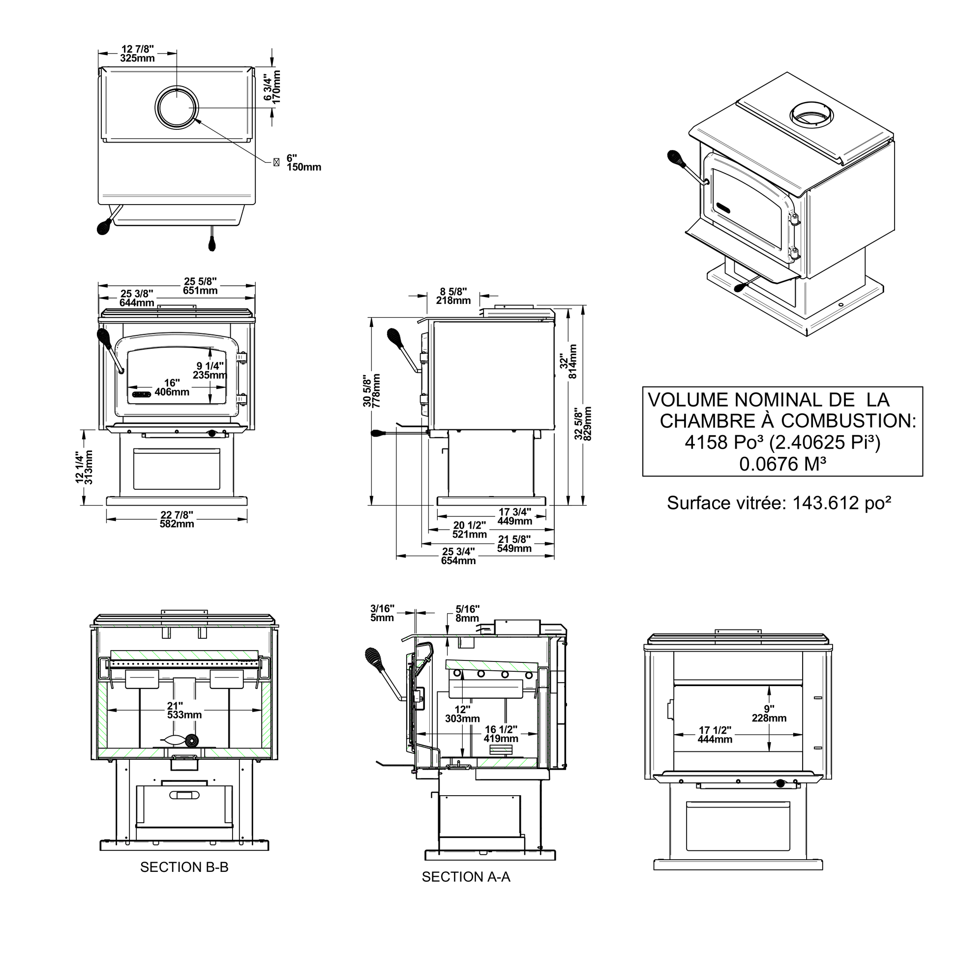 Drolet Escape 1800 dimensions — official dimension drawing (inches)
