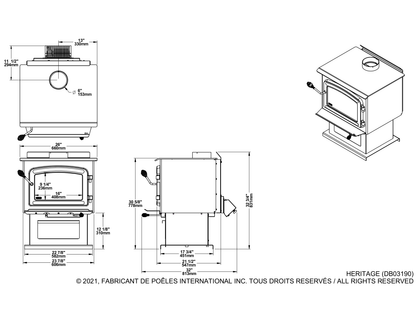 Drolet Heritage dimensions — official dimension drawing (inches)