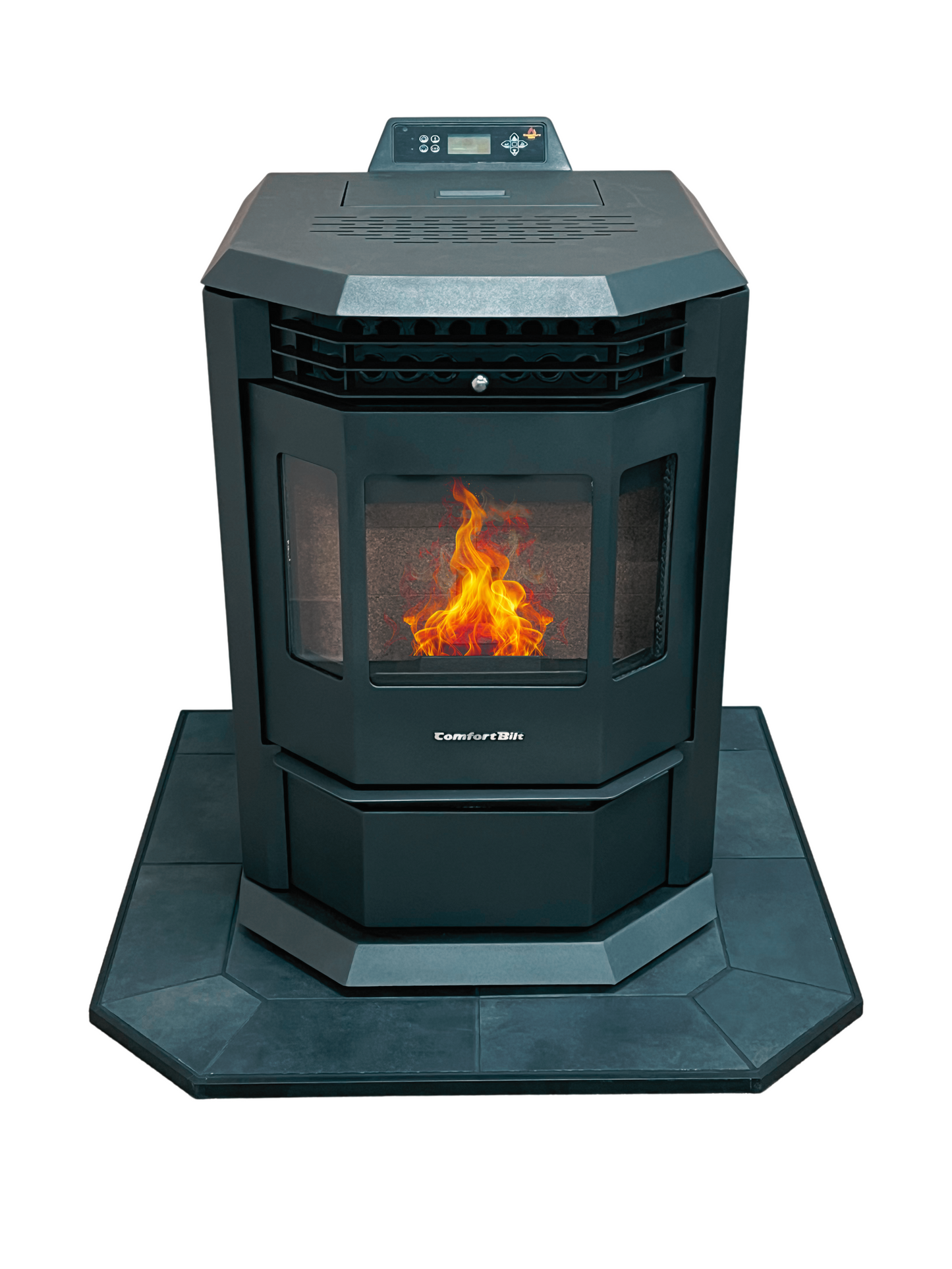 ComfortBilt HP22 Black pellet stove with 36" Black Copper hearth pad combo