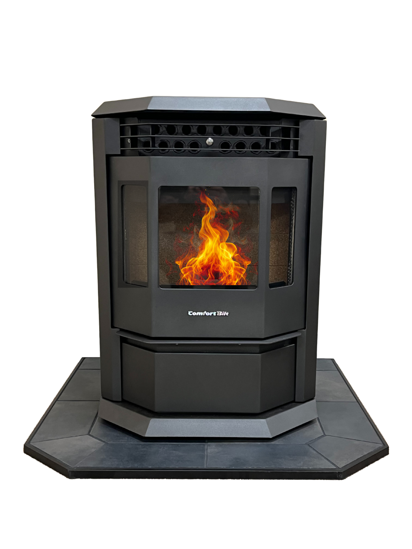 ComfortBilt HP22 Black pellet stove with 36" Black Copper hearth pad combo — additional view 2