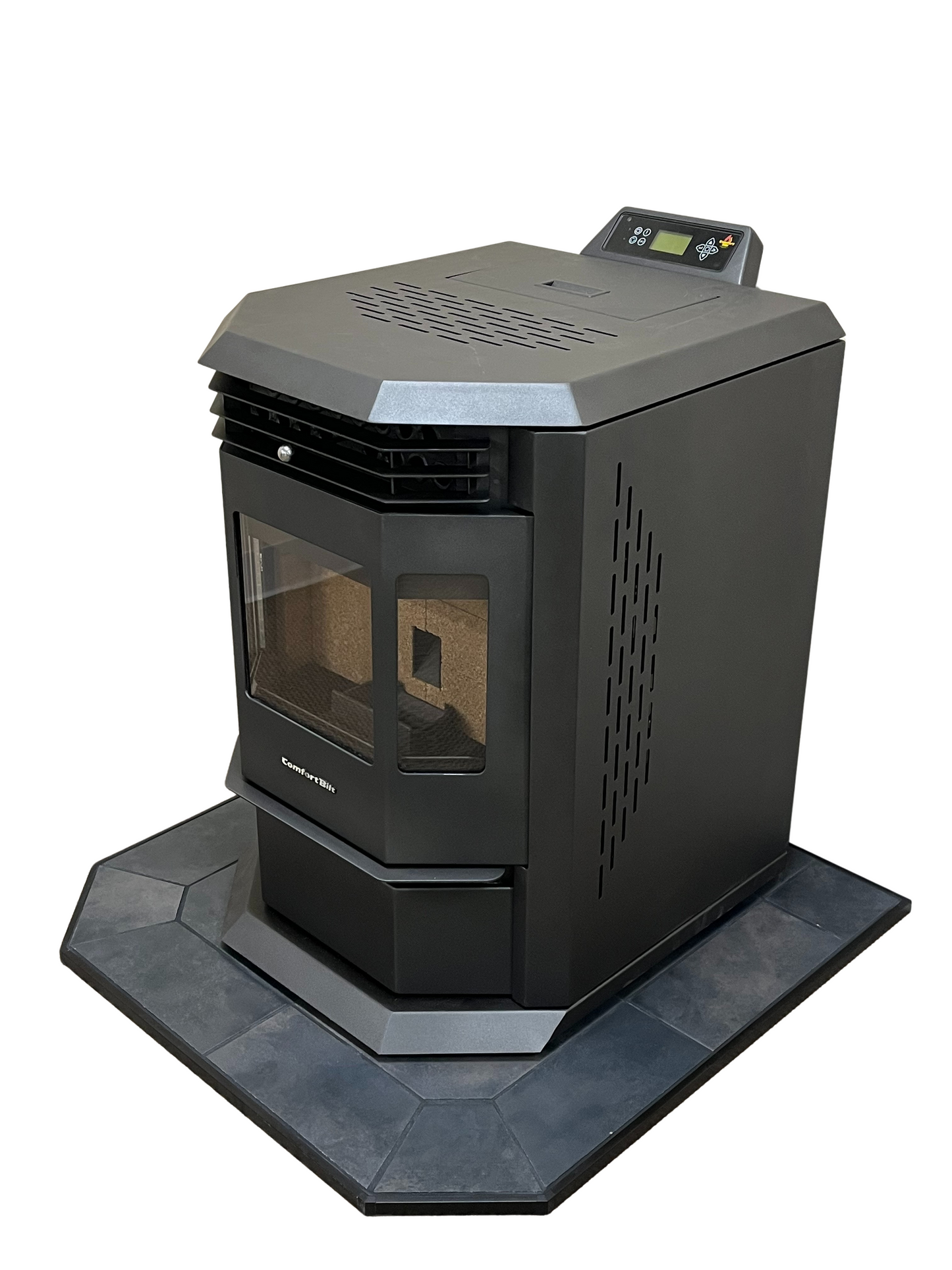 ComfortBilt HP22 Black pellet stove with 36" Black Copper hearth pad combo — additional view 3
