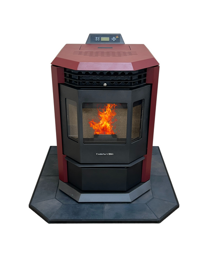 ComfortBilt HP22 Burgundy pellet stove with 36" Black Copper hearth pad combo