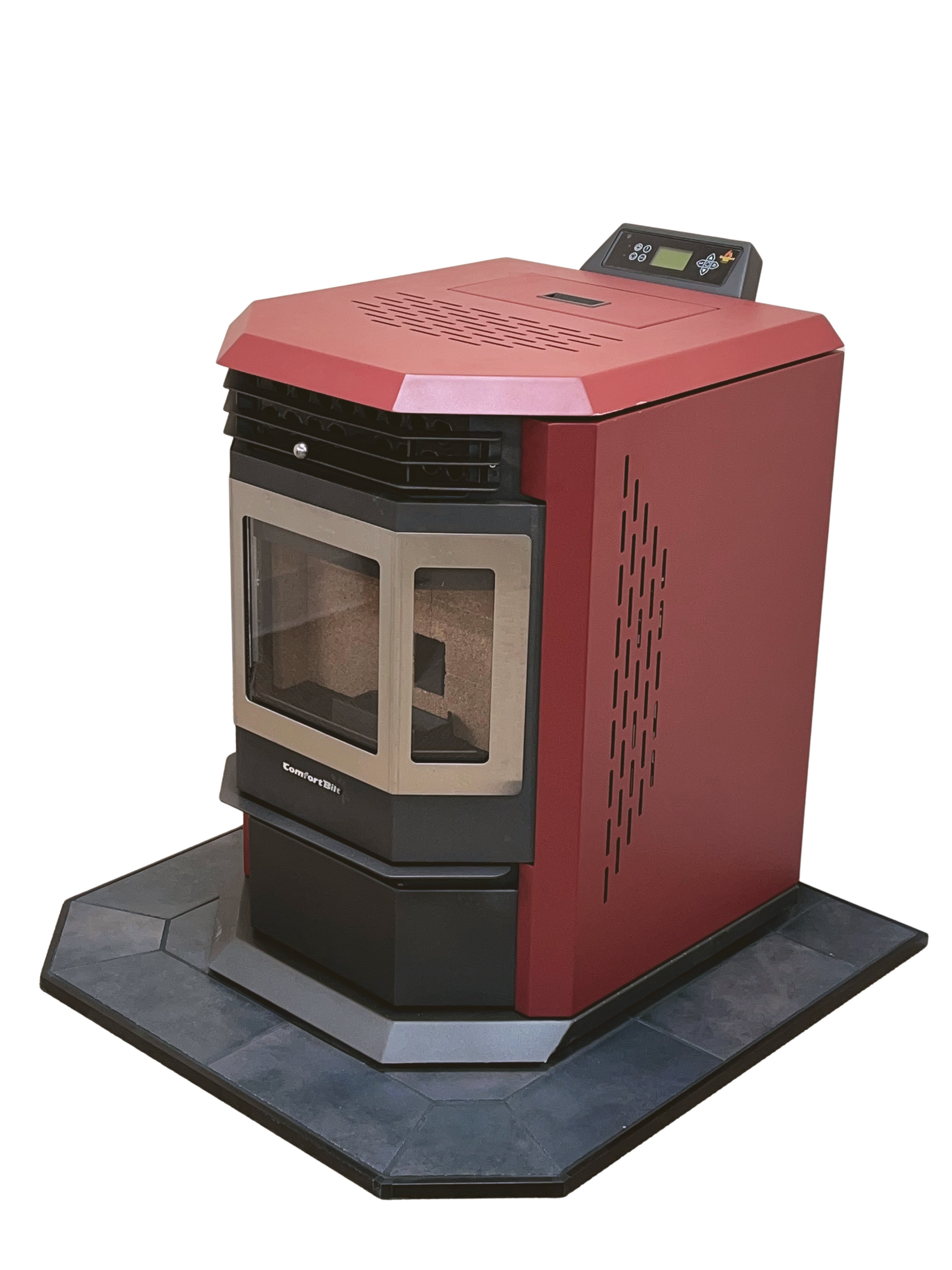 ComfortBilt HP22 Burgundy pellet stove with 36" Black Copper hearth pad combo — additional view 3