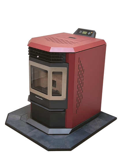 ComfortBilt HP22 Burgundy pellet stove with 36" Black Copper hearth pad combo — additional view 3