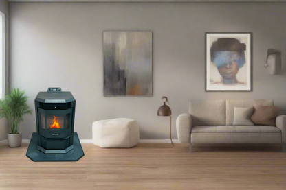 ComfortBilt HP22 Burgundy pellet stove with 36" Black Copper hearth pad combo — additional view 4