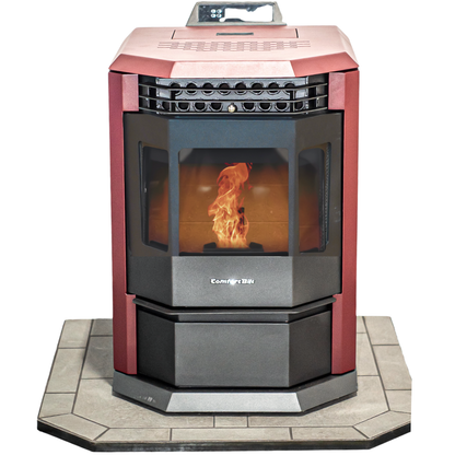 ComfortBilt HP22 Burgundy pellet stove with Pewter flatwall hearth pad combo