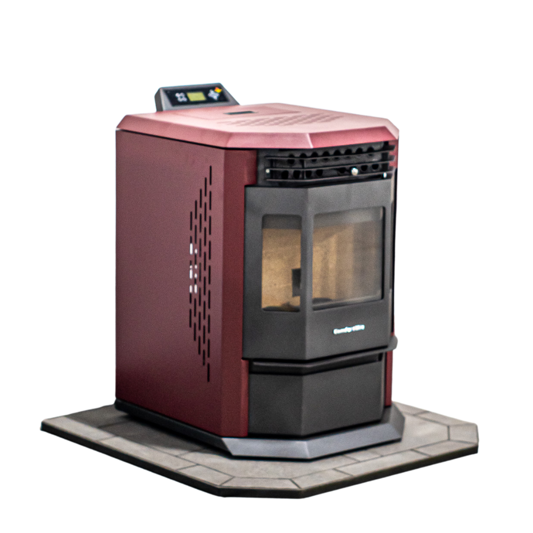ComfortBilt HP22 Burgundy pellet stove with Pewter flatwall hearth pad combo — additional view 2