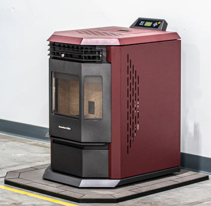 ComfortBilt HP22 Burgundy pellet stove with Pewter flatwall hearth pad combo — additional view 3