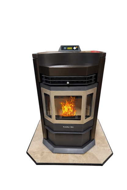 ComfortBilt HP22N Golden Brown Stainless pellet stove with 36" Sandstone hearth pad combo