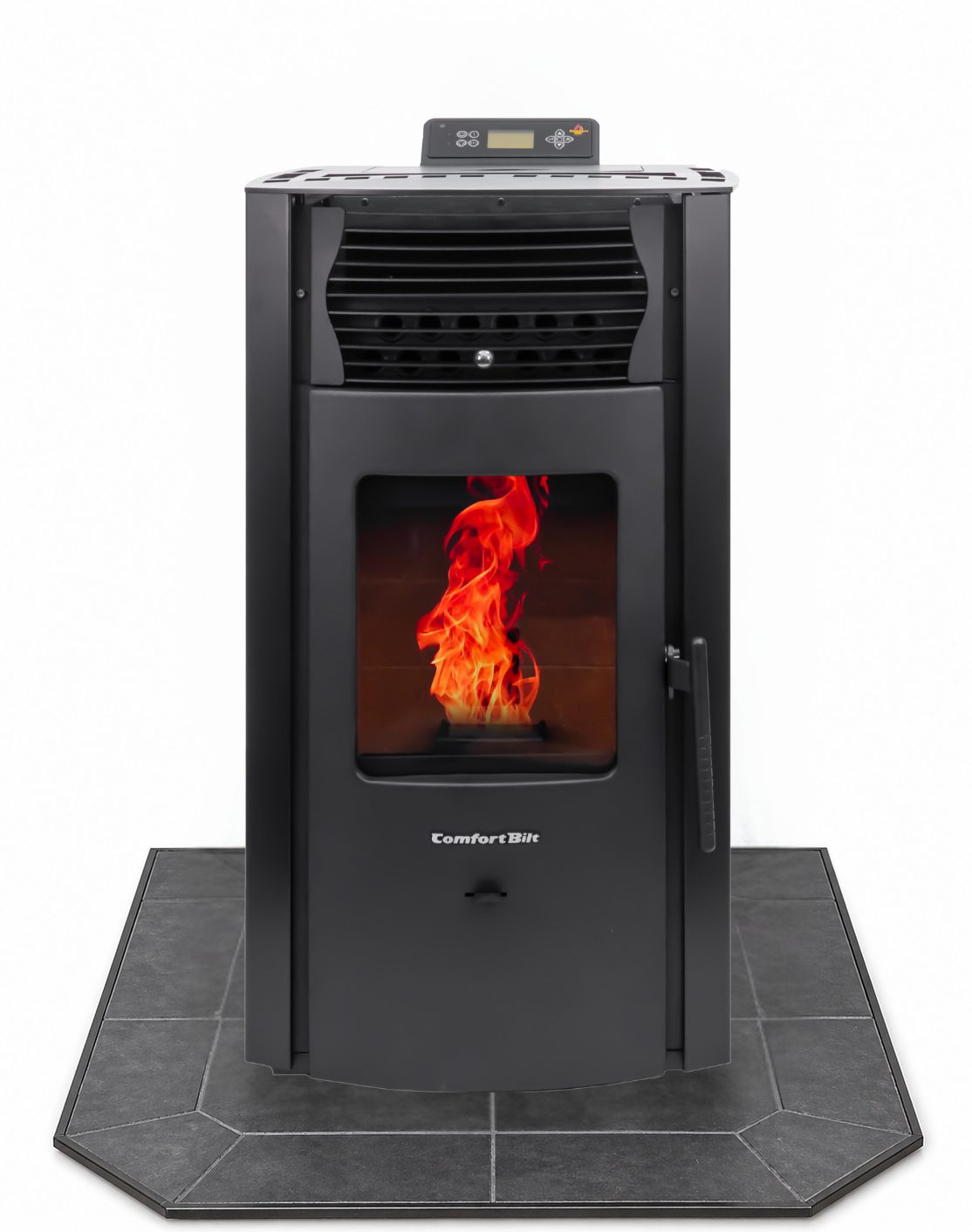 ComfortBilt HP50S Black pellet stove with 36" Black Copper hearth pad combo