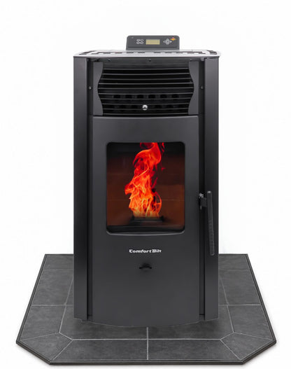 ComfortBilt HP50S Black pellet stove with 36" Black Copper hearth pad combo