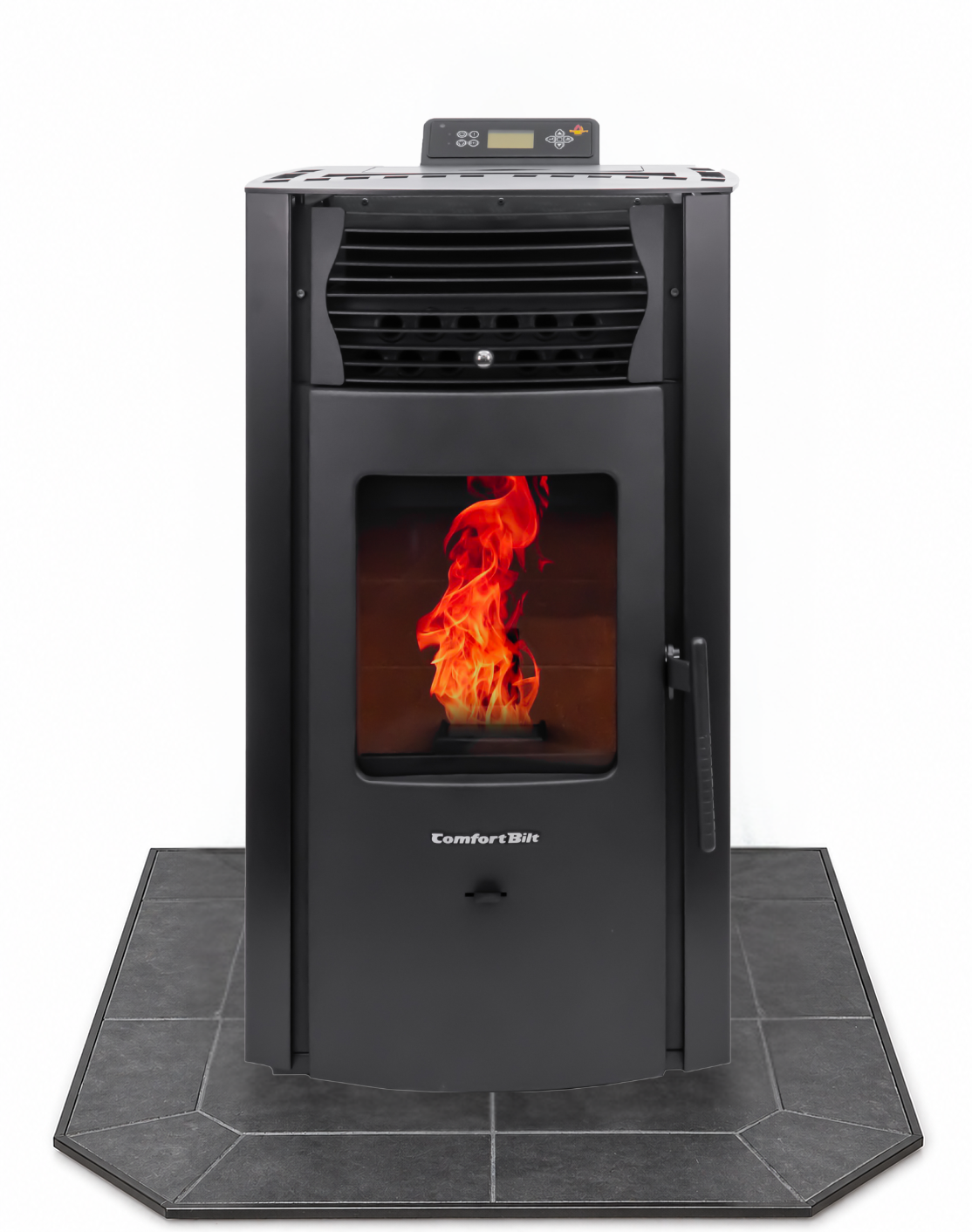 ComfortBilt HP50S Black pellet stove with 36" Black Copper hearth pad combo