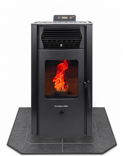 ComfortBilt HP50S Black pellet stove with 36" Black Copper hearth pad combo