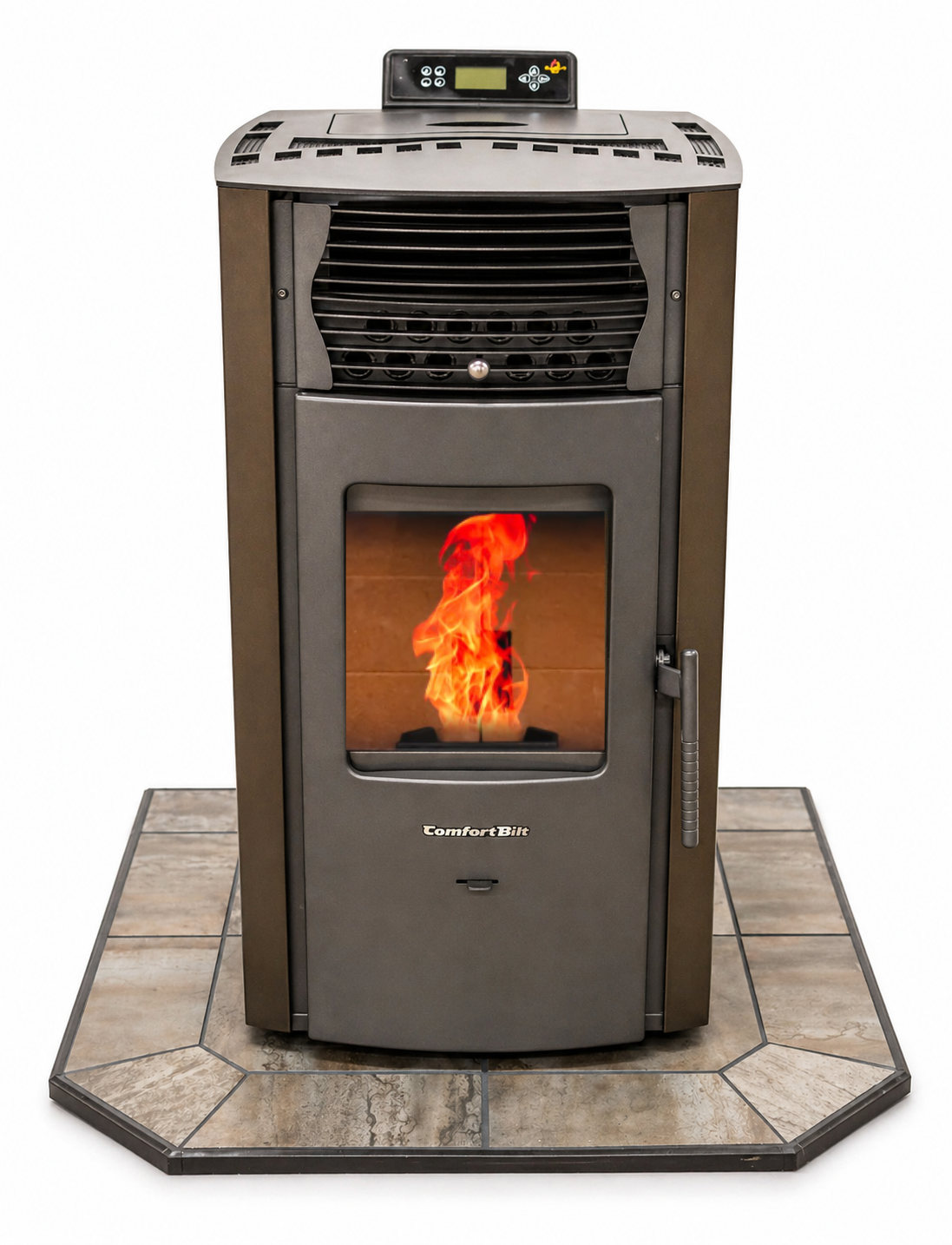 ComfortBilt HP50S Dark Brown pellet stove with 36" Iron Fog hearth pad combo