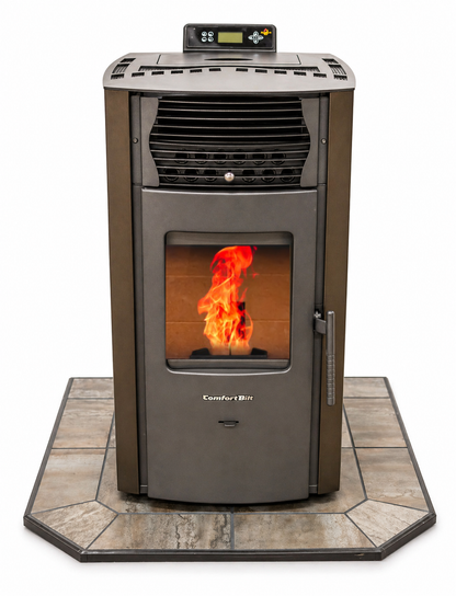 ComfortBilt HP50S Dark Brown pellet stove with 36" Iron Fog hearth pad combo