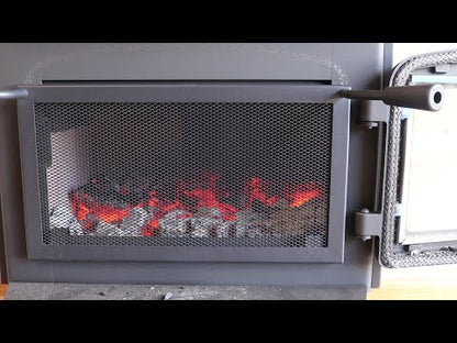 Drolet Escape 1800 Wood Stove — live fire demonstration with firescreen